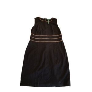 LAUREN Ralph Lauren Black Shift Dress with 100% Lamb Leather Details - Size‎ 16